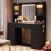 Black Glass-Top LED Makeup Vanity