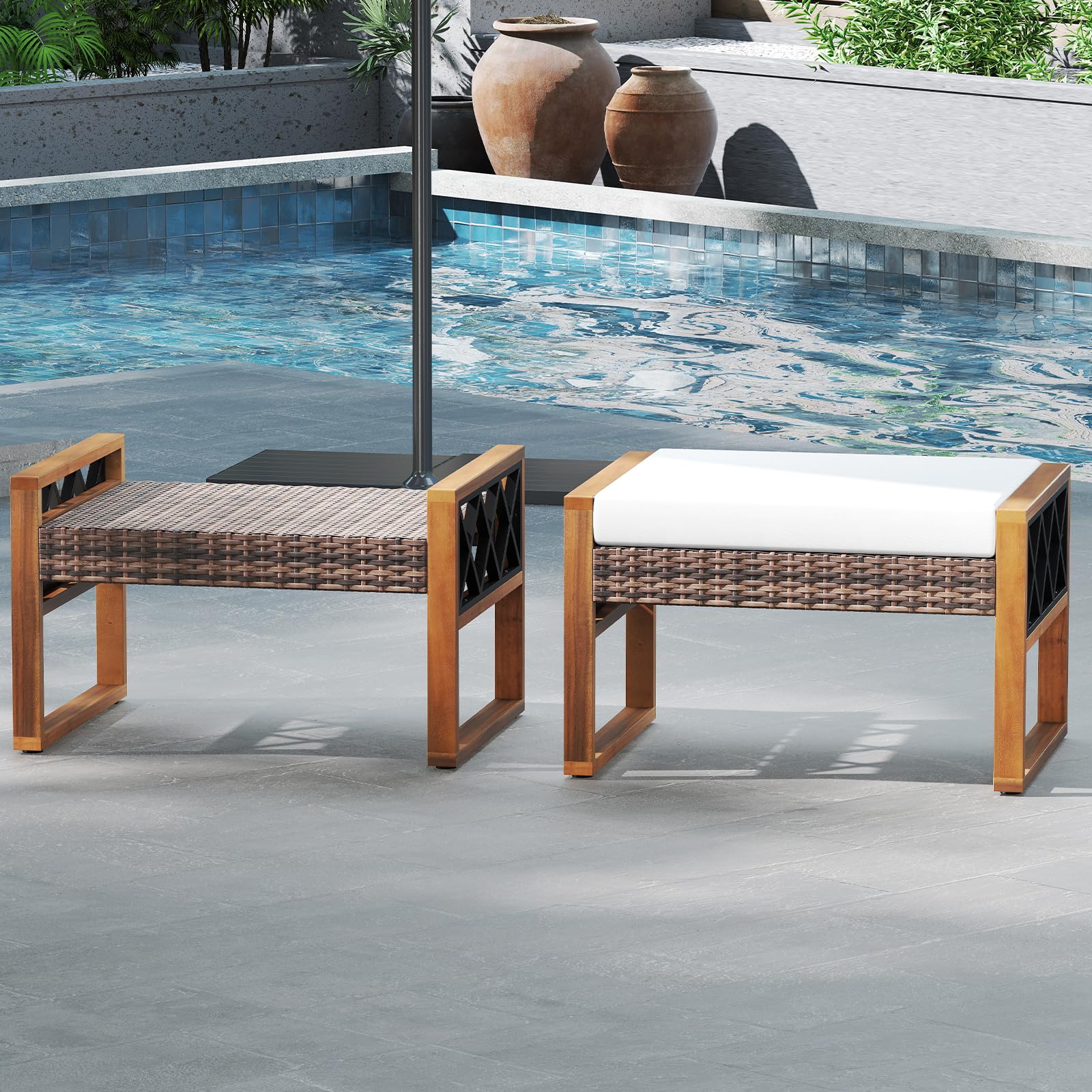 Wicker Outdoor Ottomans Set of 2