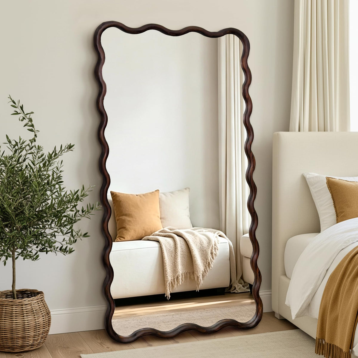 Wavy Solid Wood Full-Length Mirror