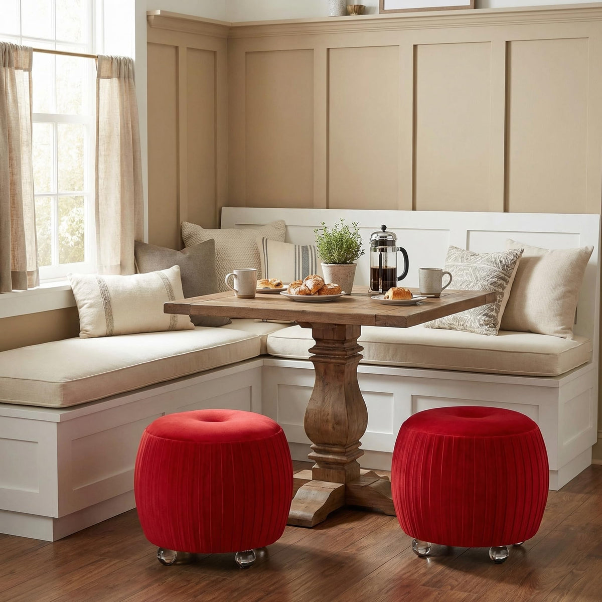 Red Round Tufted Ottoman
