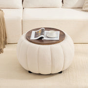 Beige Round Storage Ottoman