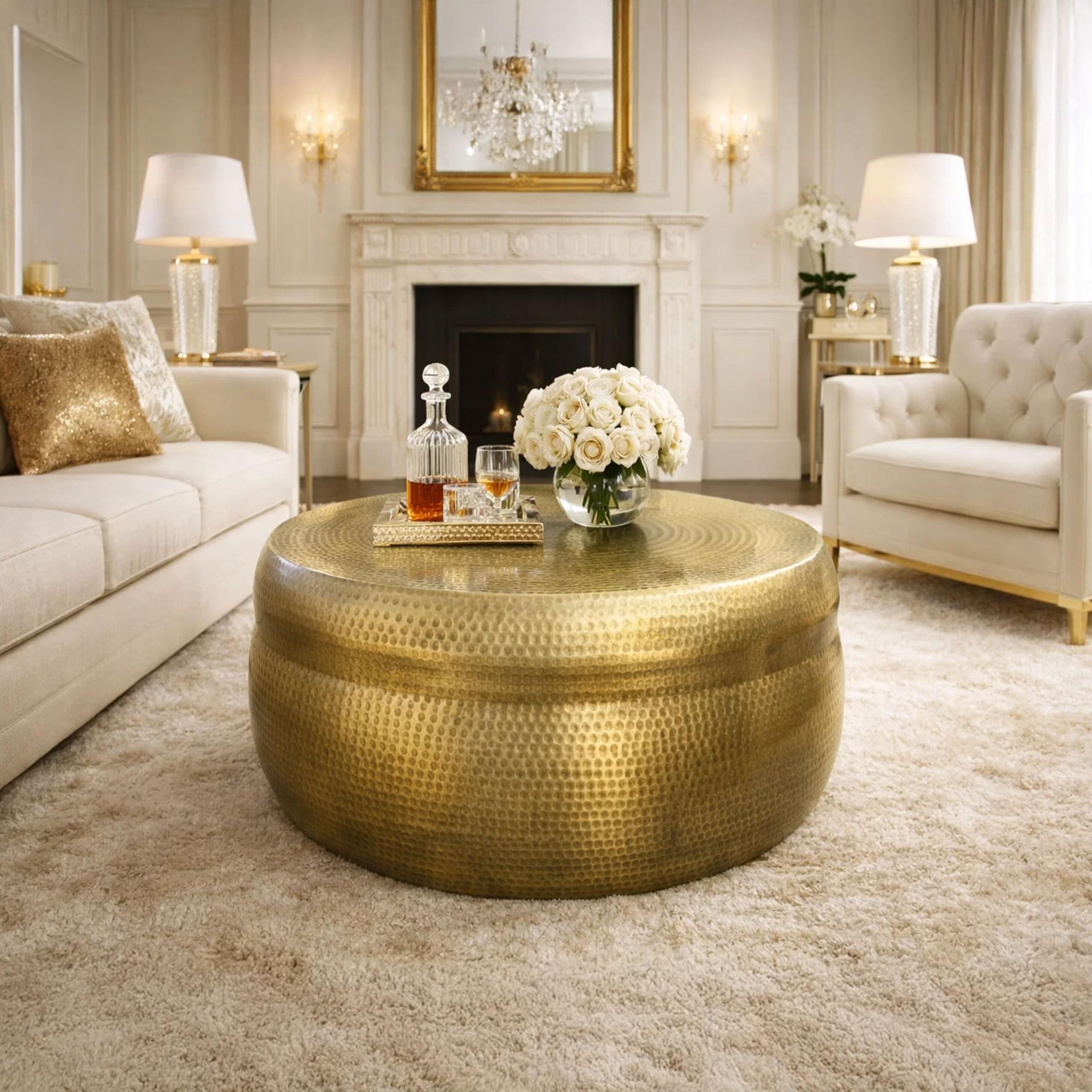 Round Antique Brass Coffee Table – 32 Inch