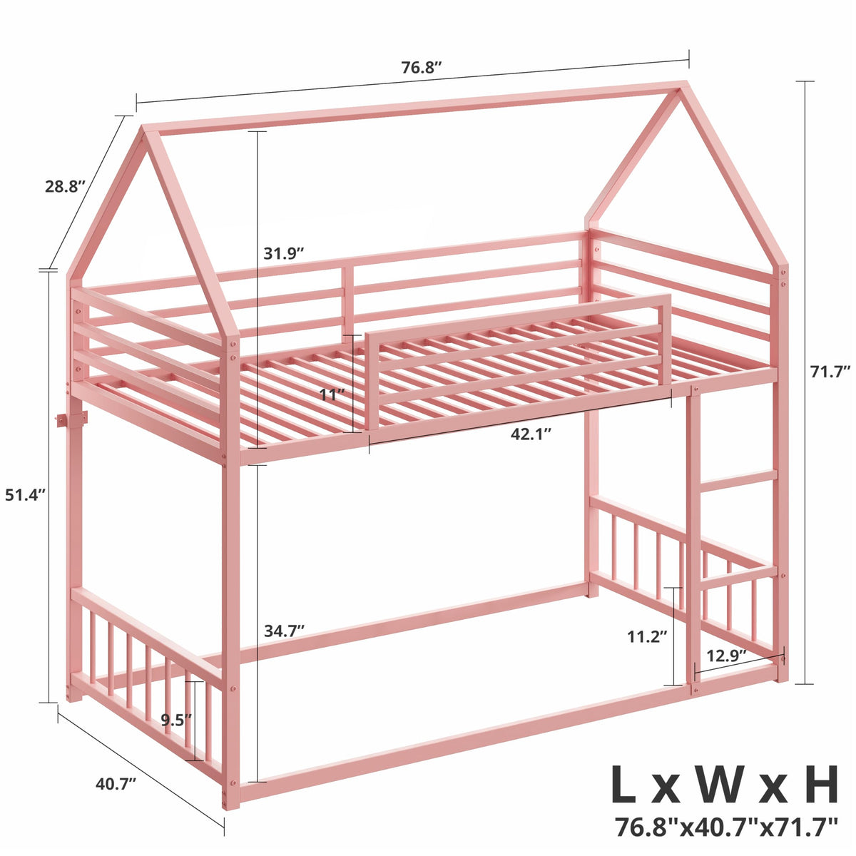 Pink Twin House Bunk Bed