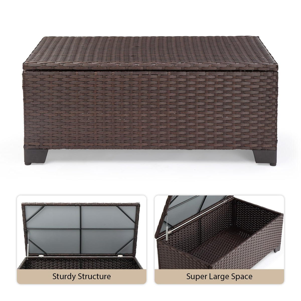 VINGLI Outdoor Storage Box, All-Weather Wicker Patio Deck Box for Garden, Backyard, Pool