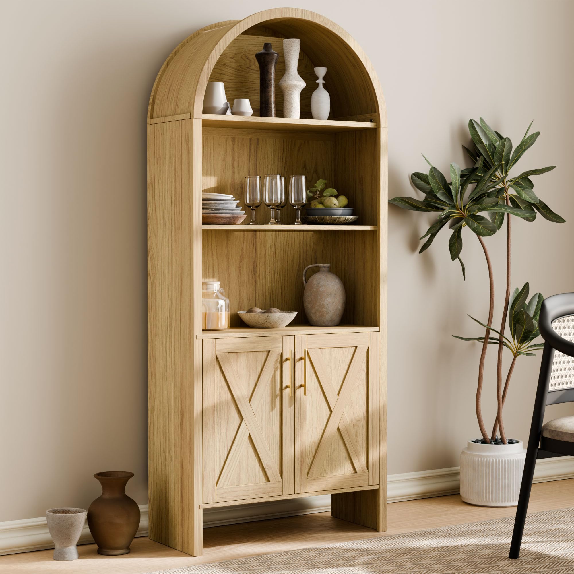 Arched Bookshelf with Storage Cabinet