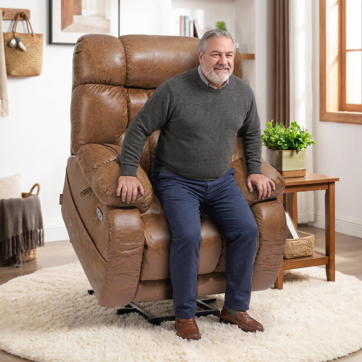 EONIX Oversized Zero Gravity Power Lift Recliner Chair Elderly, Nut Brown