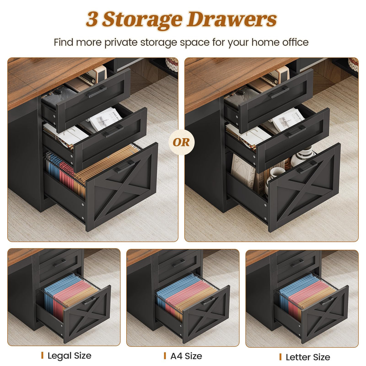 SEDETA Farmhouse 96.5" 2 Person Home Office Desk with Drawers