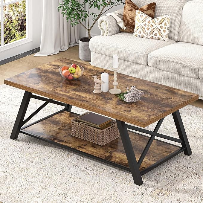 Industrial Coffee Table with Storage Shelf