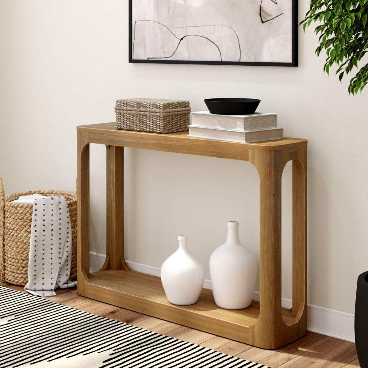 Solid Pine Console Table with Shelf