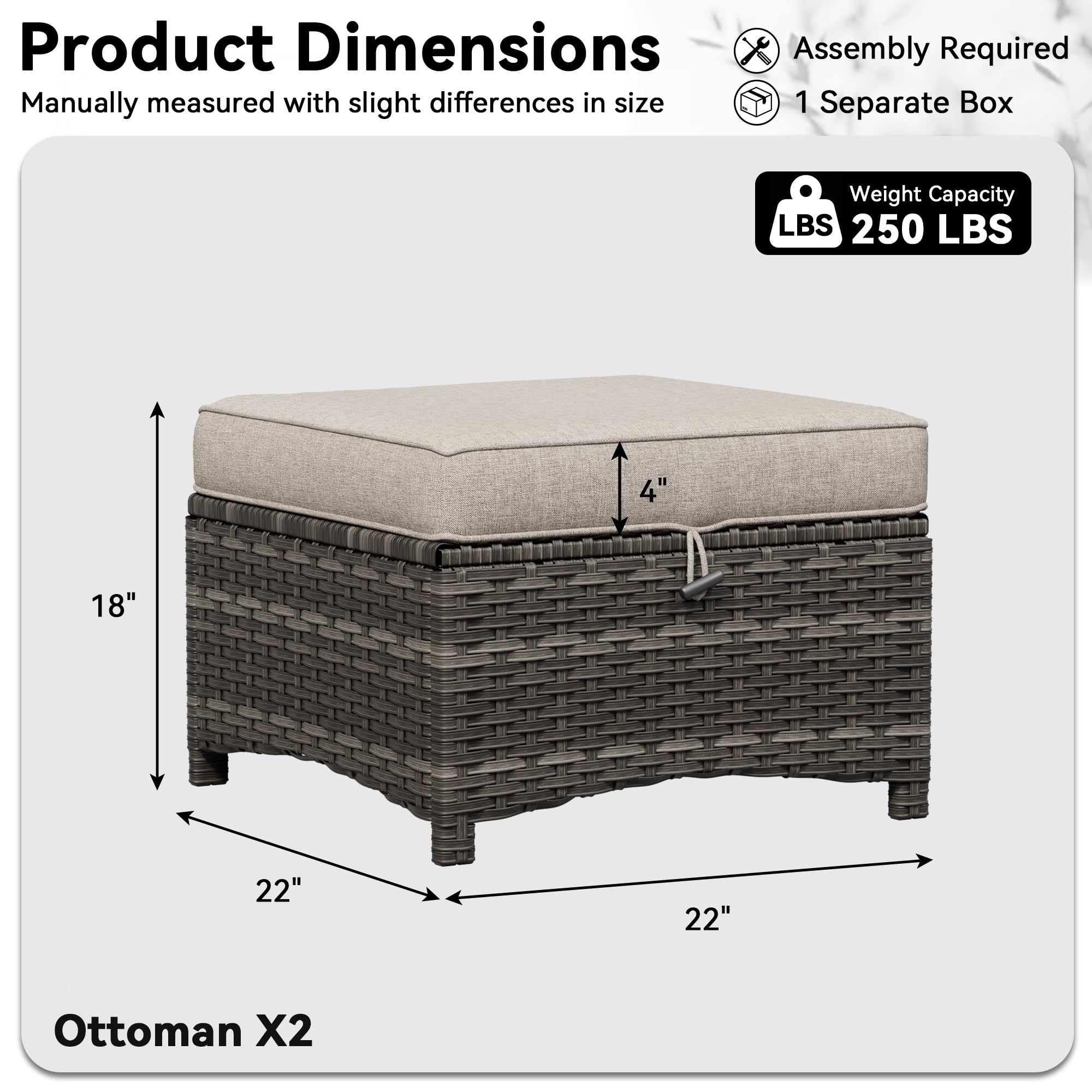 Outdoor Wicker Ottoman Set of 2 with Cushion