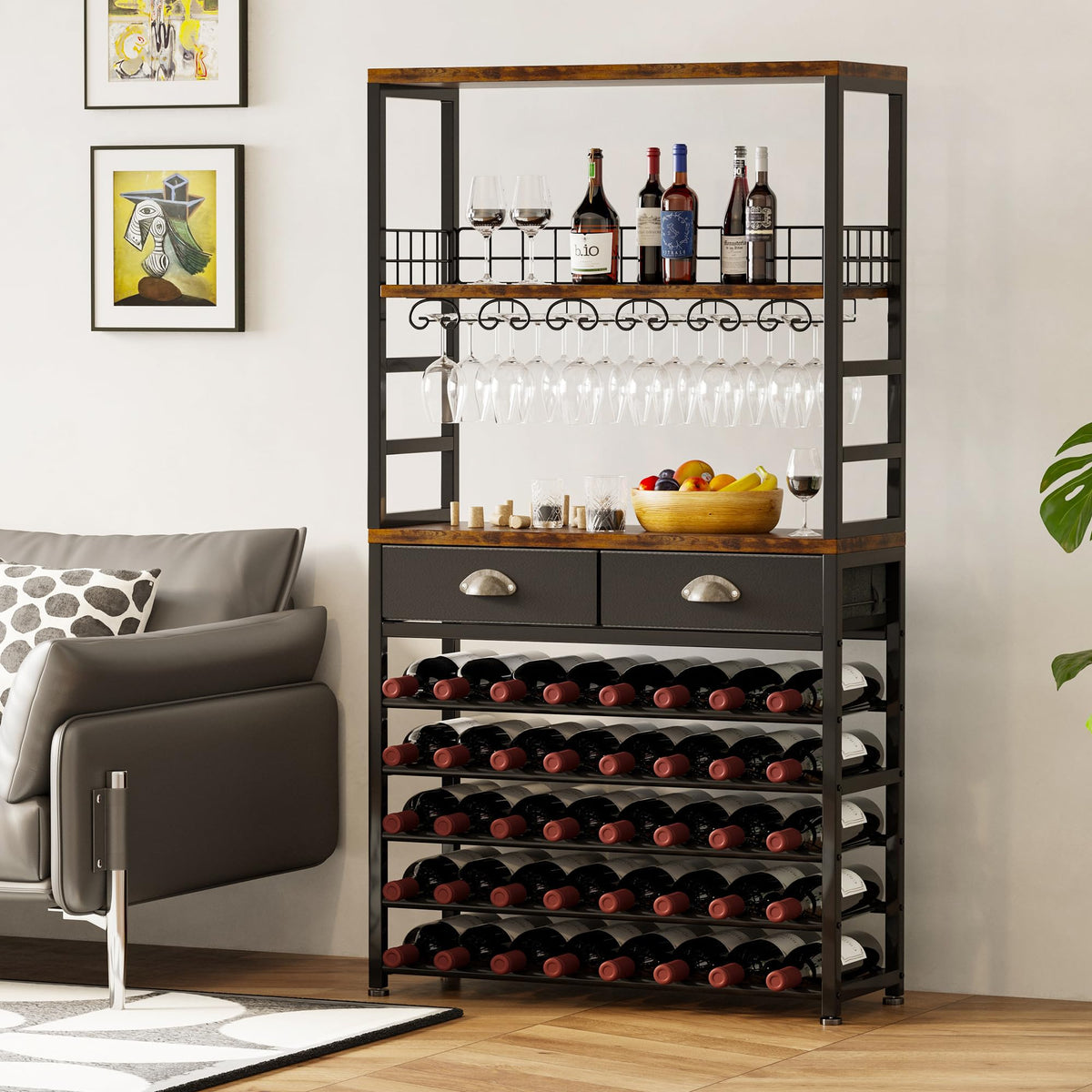 6-Tier Wine Rack with Drawer