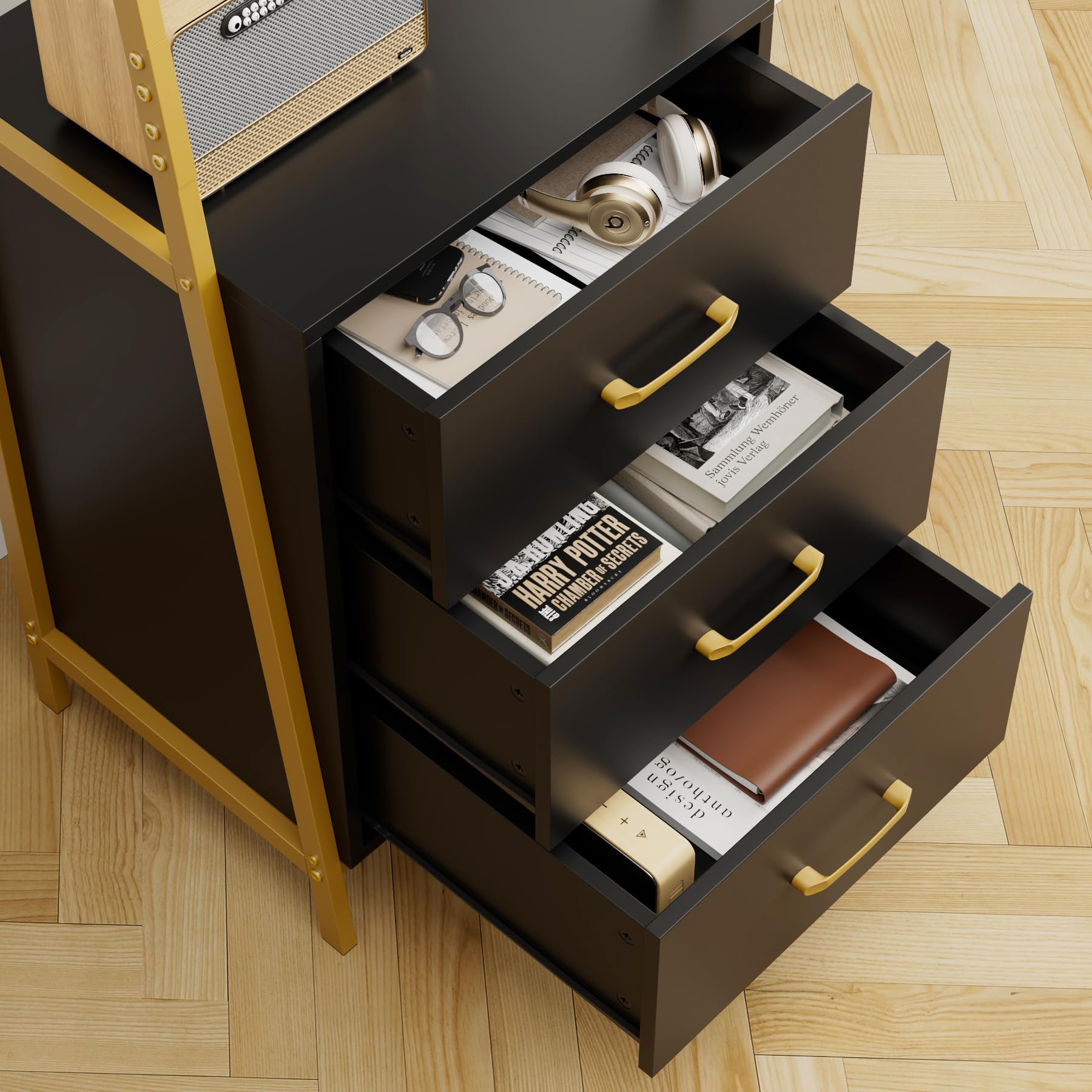 4-Tier Ladder Bookshelf with 3 Drawers