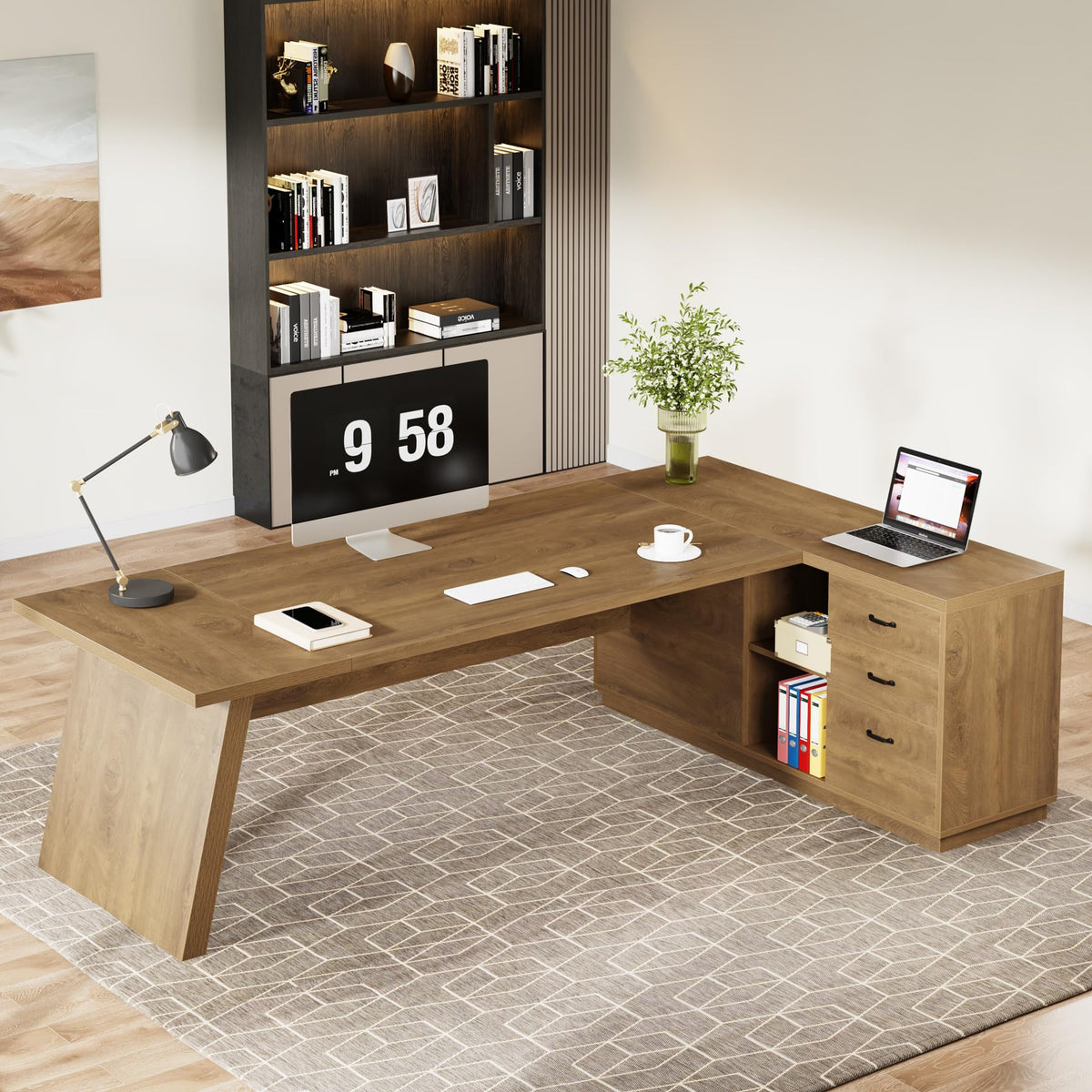 L-Shaped Executive Desk with Storage