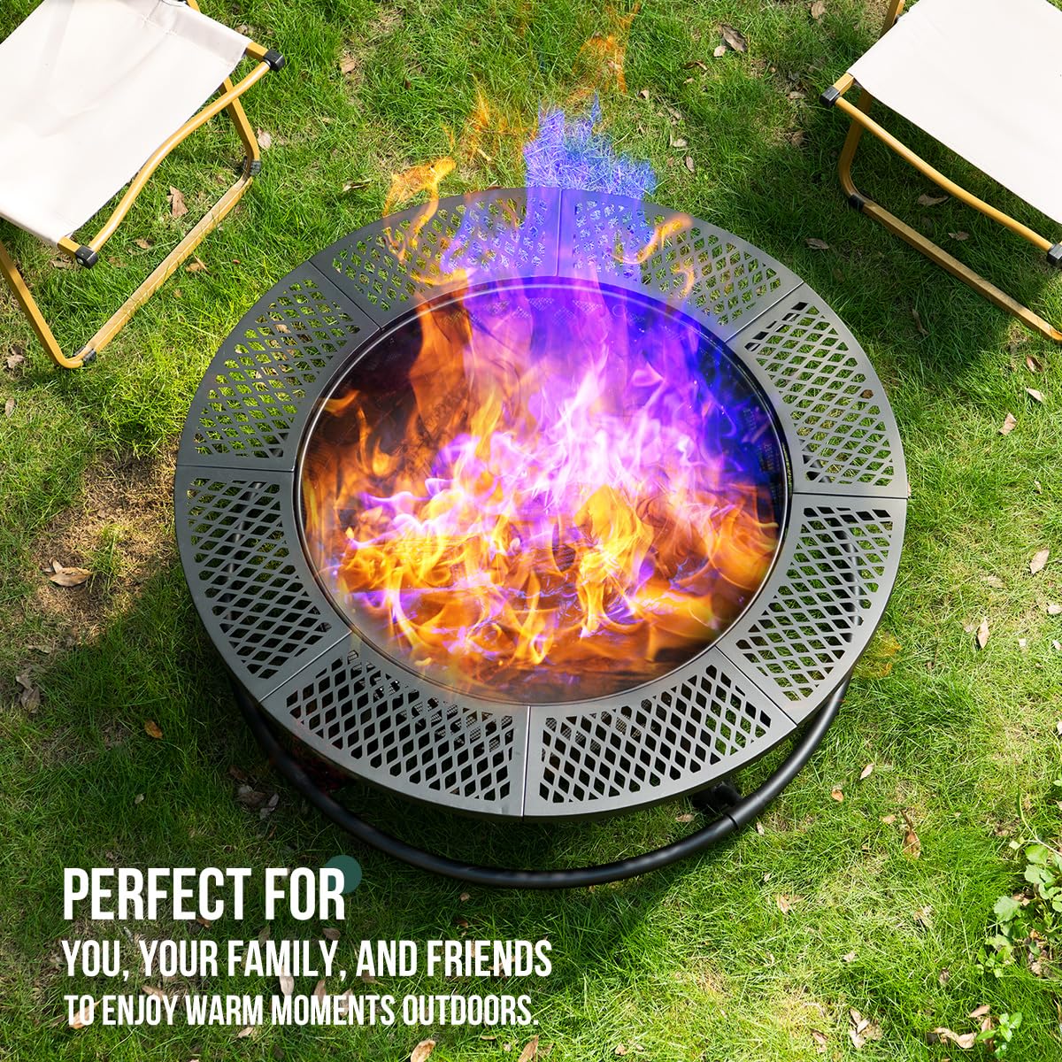 Panovue 42 Inch Outdoor Fire Pit with Grill Wood Burning 3-in-1 Firepit