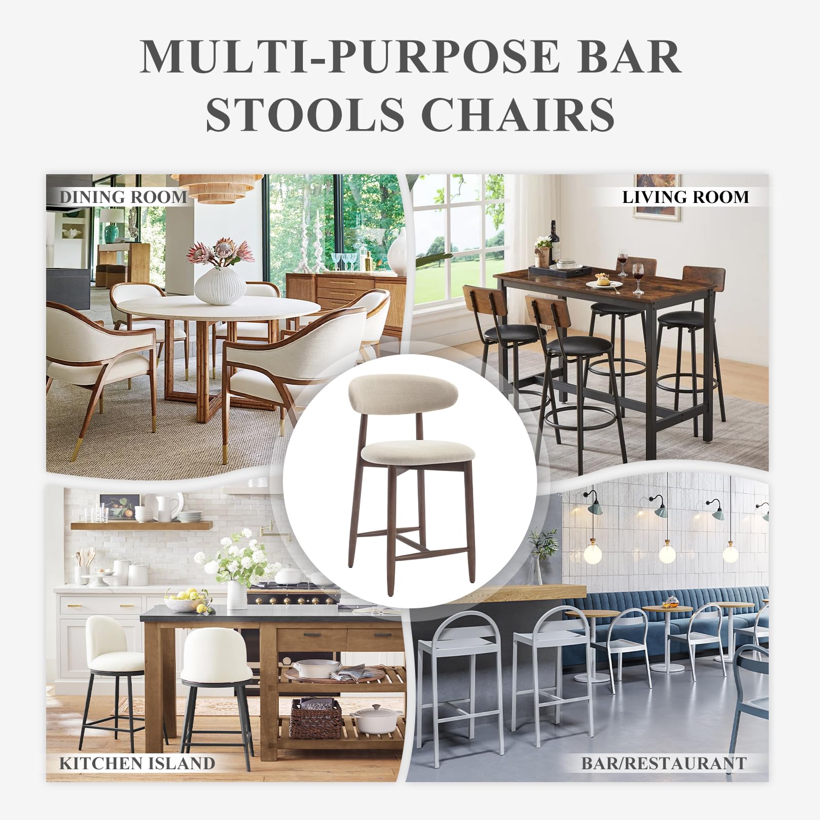 Mid-Century Modern Counter Height Bar Stools (Set of 4)