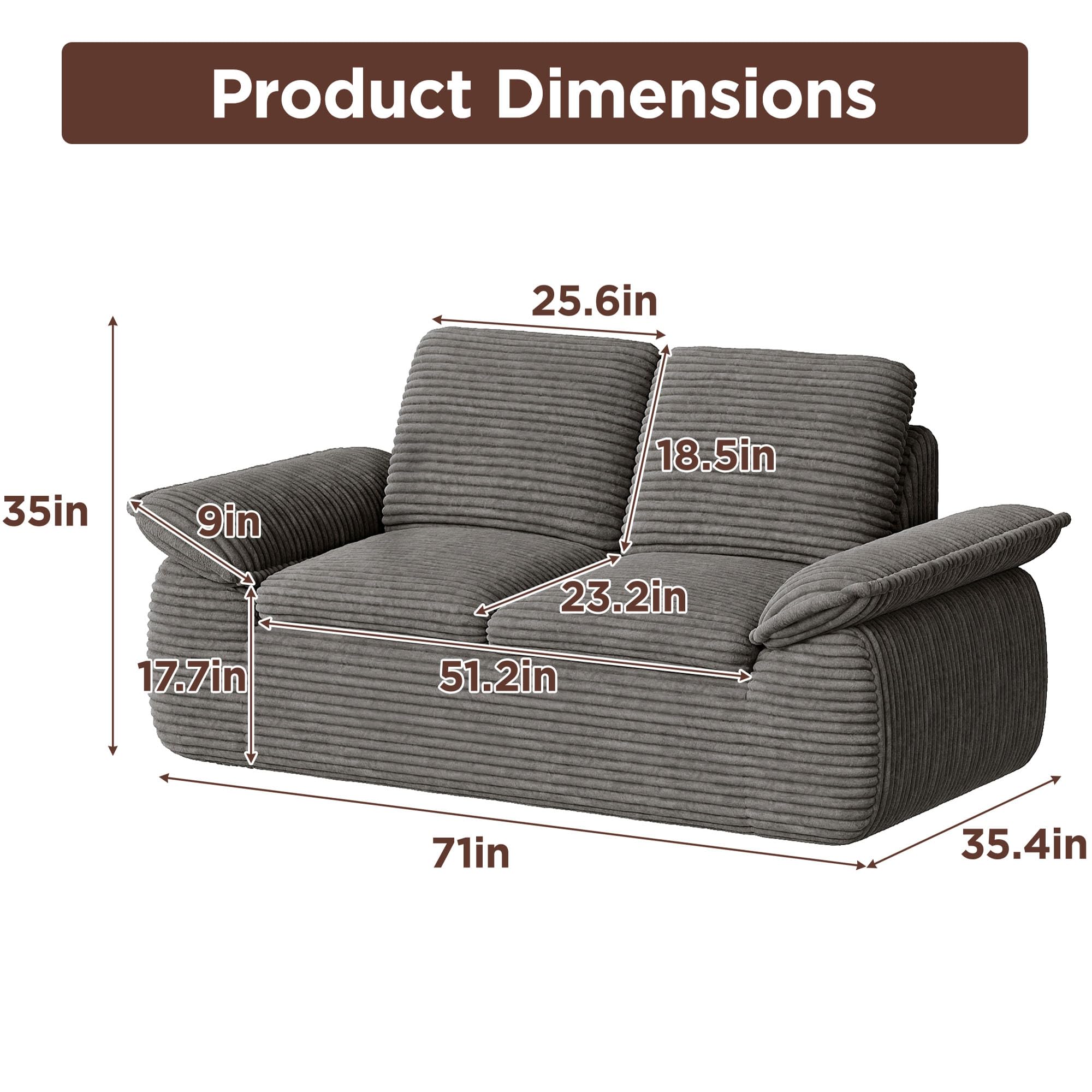 71" Corduroy Loveseat Sofa