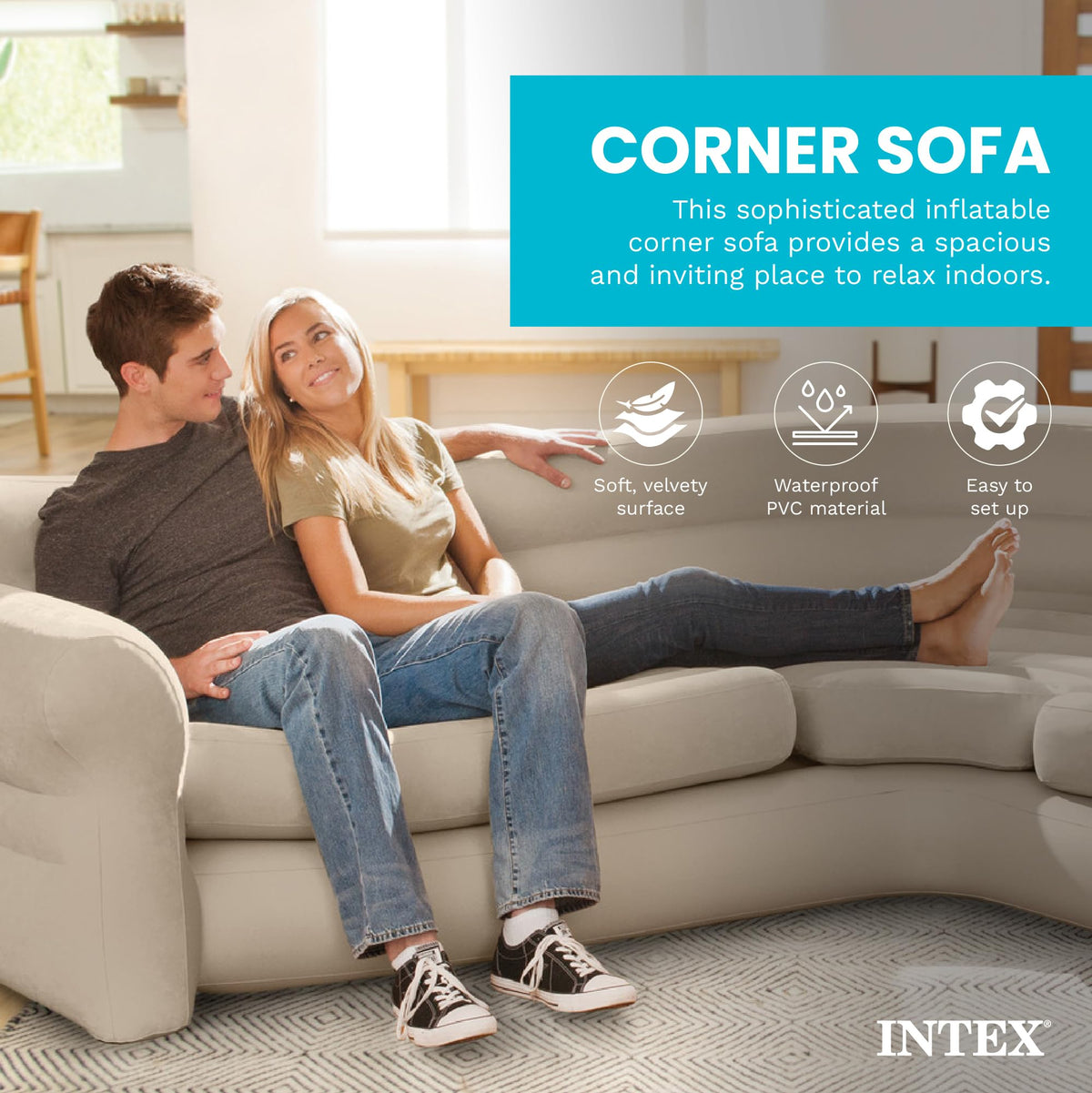 Intex Inflatable Corner Sofa, L-Shaped Couch Family Lounge