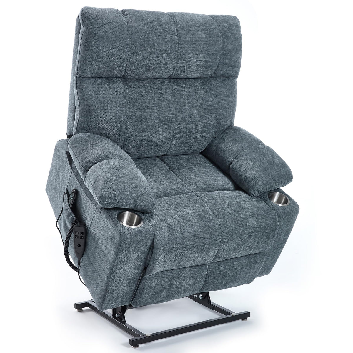 Oversized Power Lift Recliner Chair with Massage & Lumbar Heat, Gray Blue