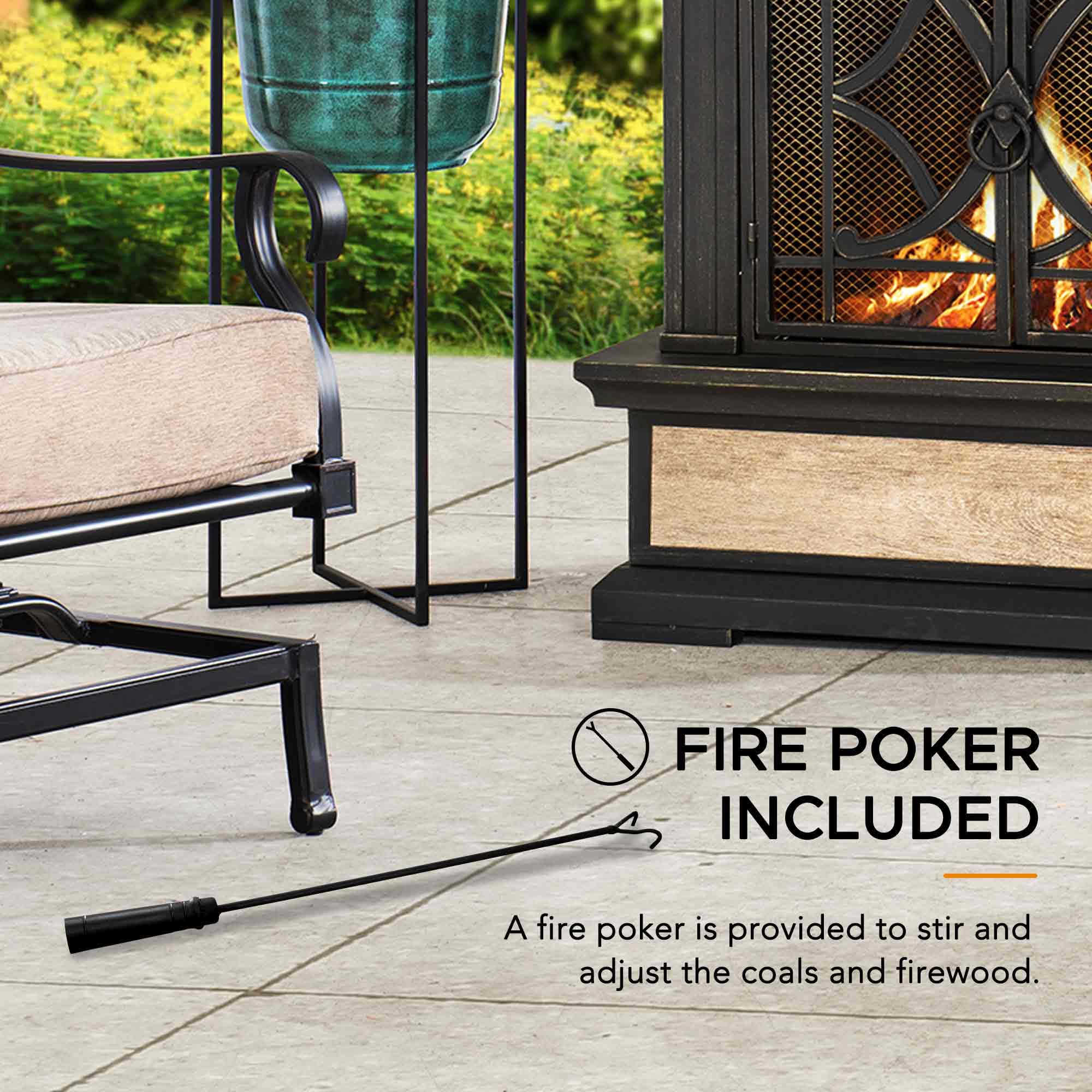 Outdoor Wood-Burning Fireplace with Chimney & Ceramic Tile