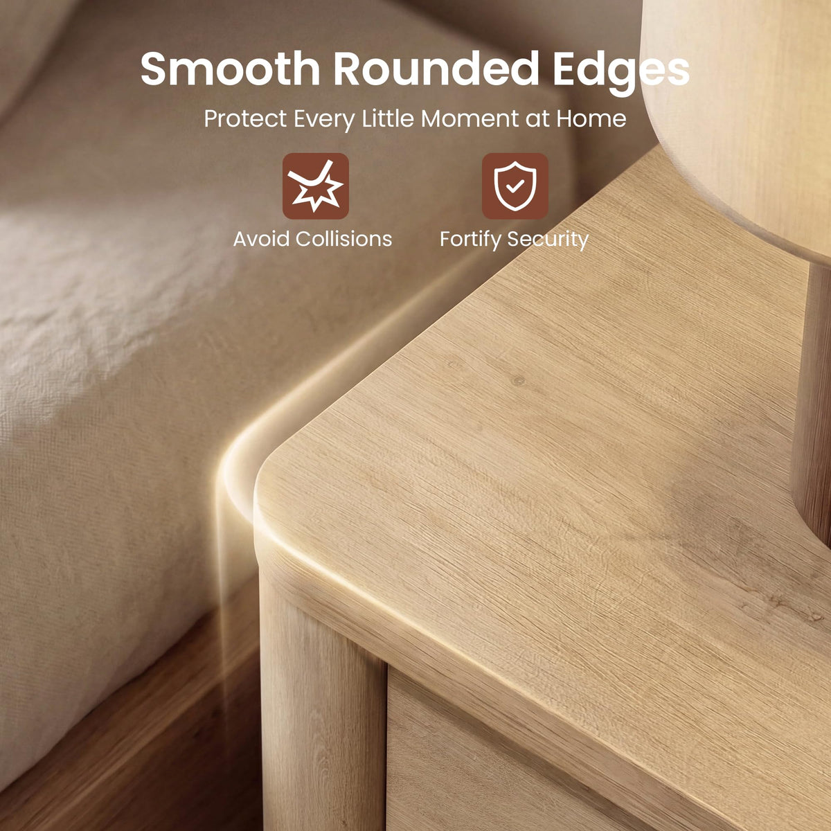 ModernMate Nightstands Set of 2, 26" Night Stand with 2 Drawers, Large Bedside Table with Thick Top, Stable Round Legs, Wood Nightstand for Bedroom Living Room End Bed Side Tables,Natural Oak