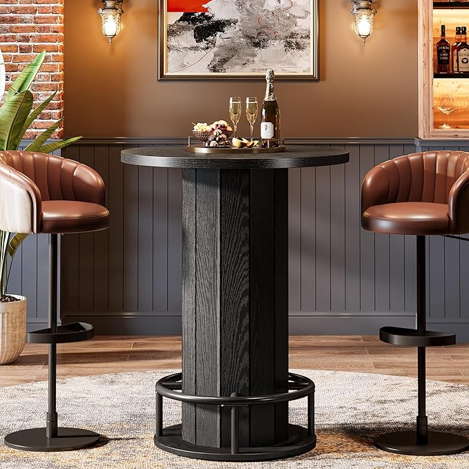 Round Farmhouse Bar Table with Footrest