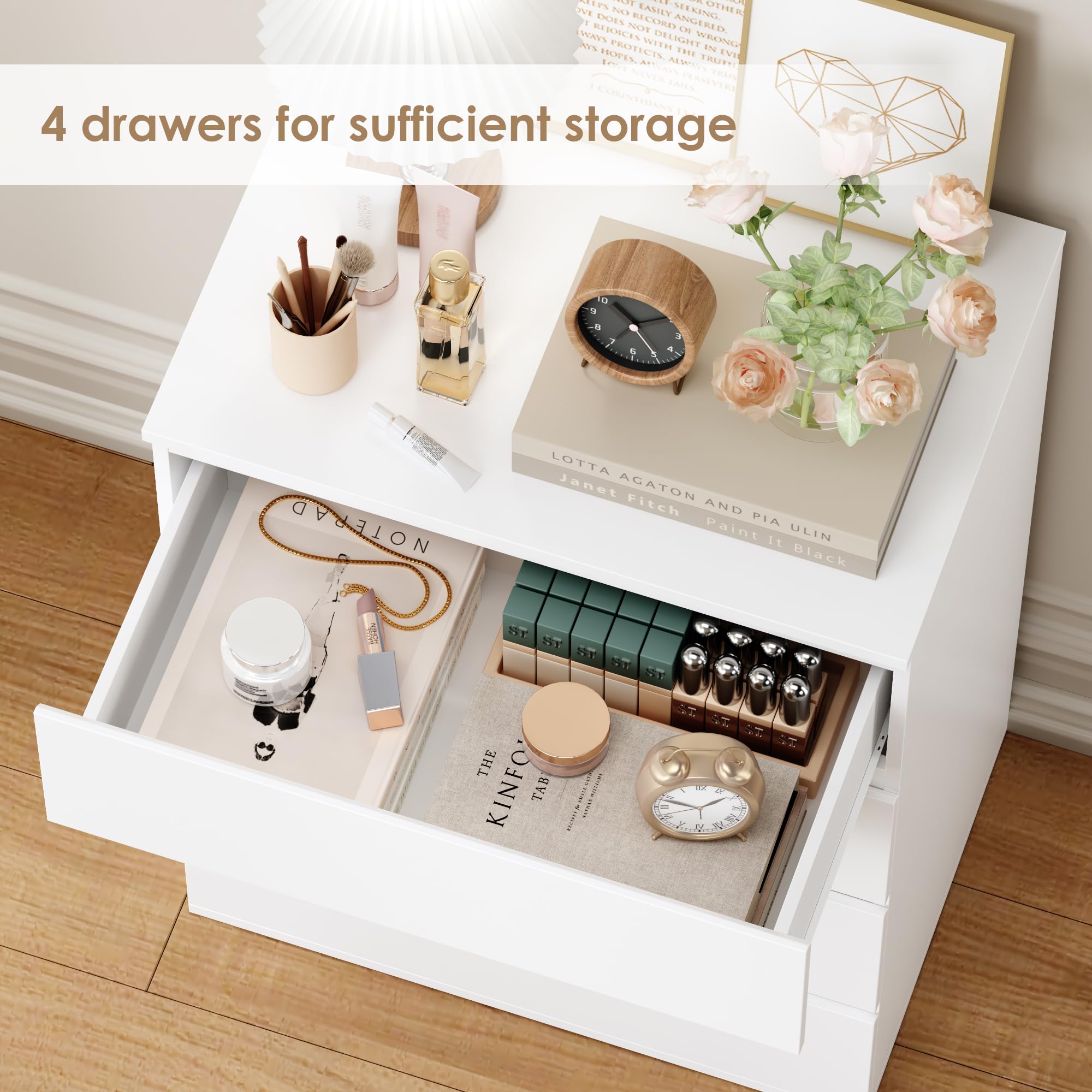 FOTOSOK White Dresser, 4 Drawer Dresser Small Chest of Drawers 23.6L x 15.7W x 31.5H in, Modern White Storage Cabinet with 4 Drawers for Home Office