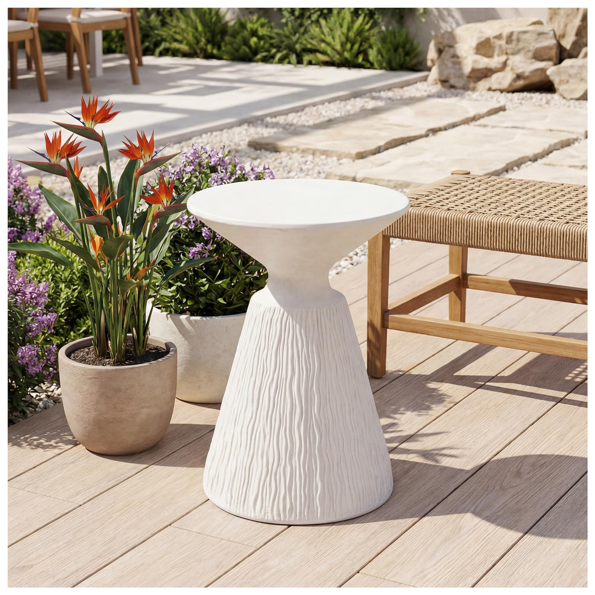 COSIEST Mushroom MgO Concrete Side Table, Weatherproof Patio End Table