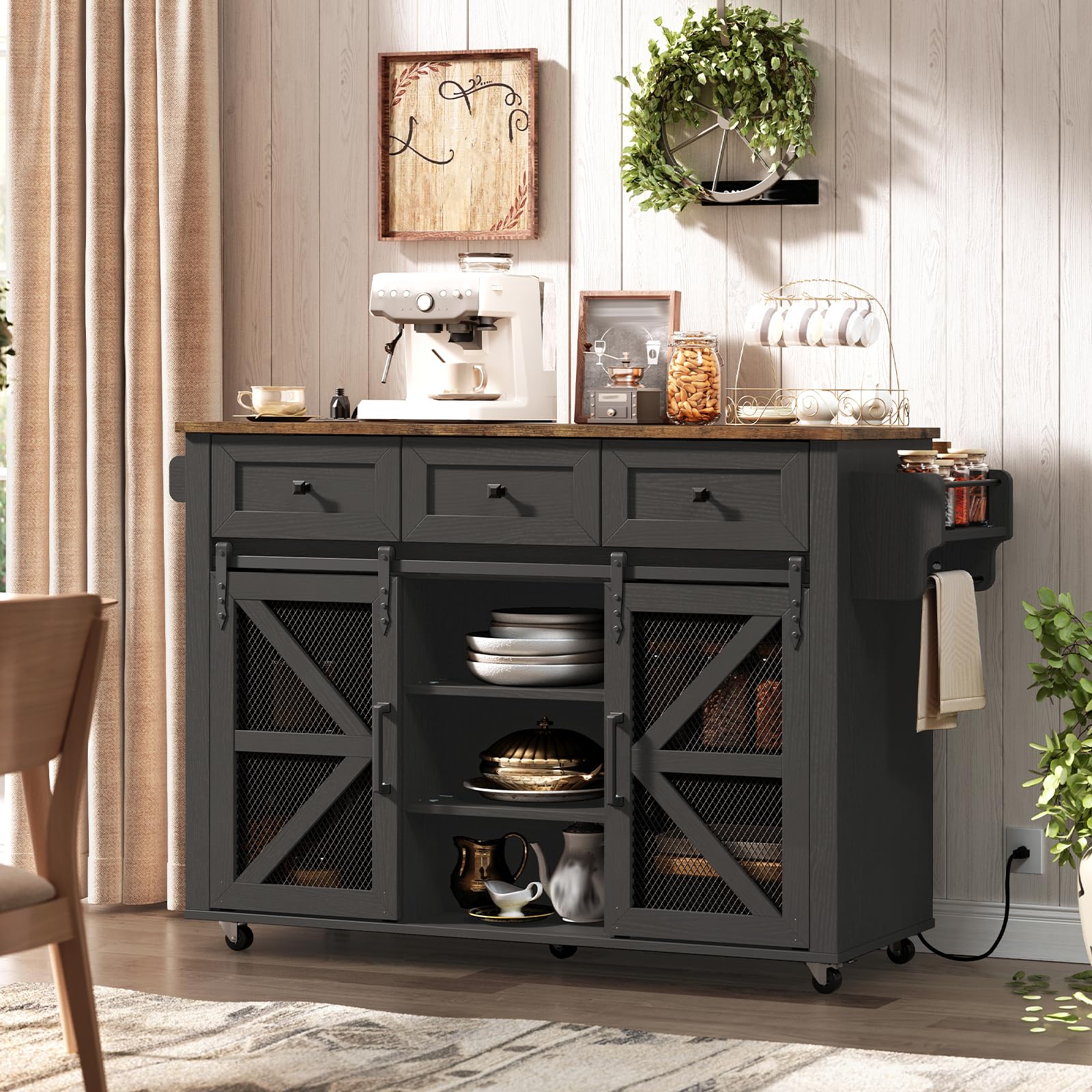 Kitchen Island with Storage & Drop-Leaf