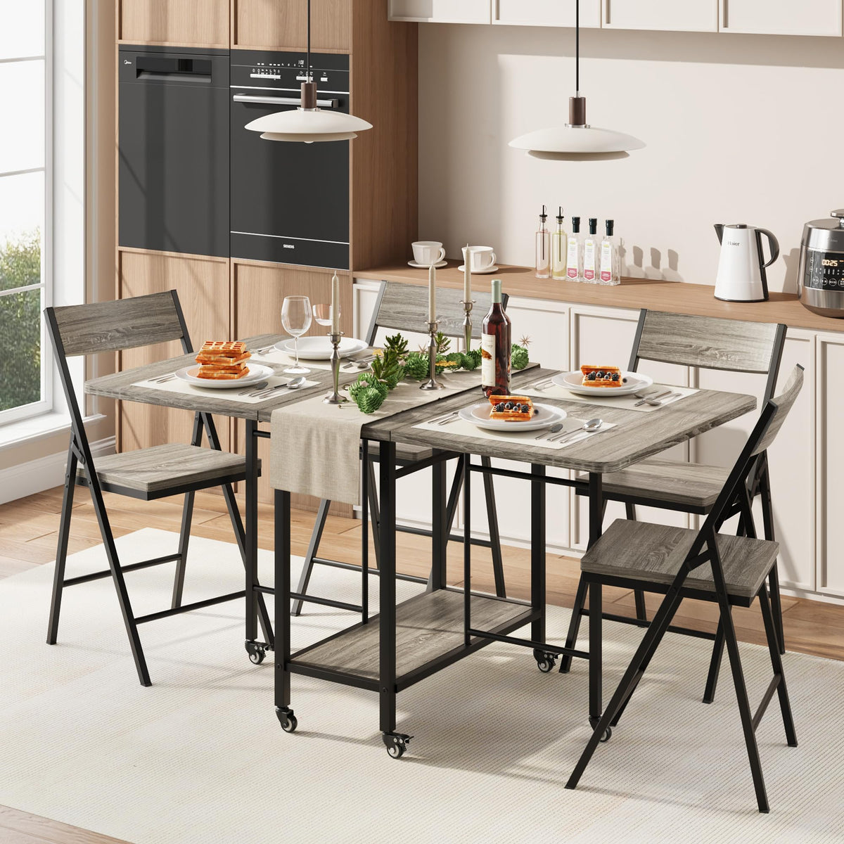 Folding Dining Set with Casters