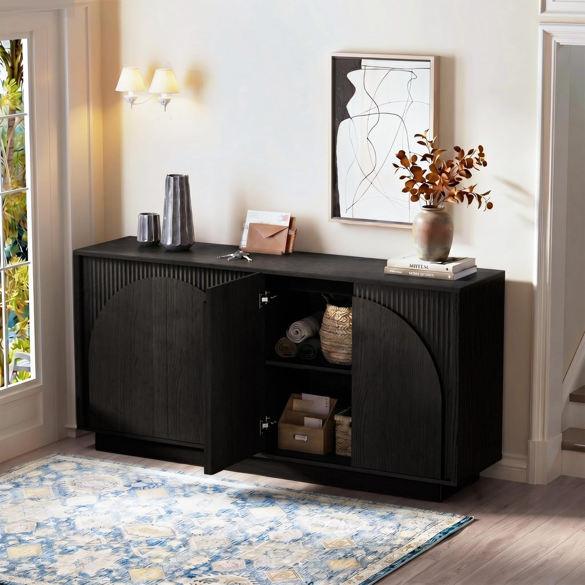 Black Fluted Sideboard with Arched Doors