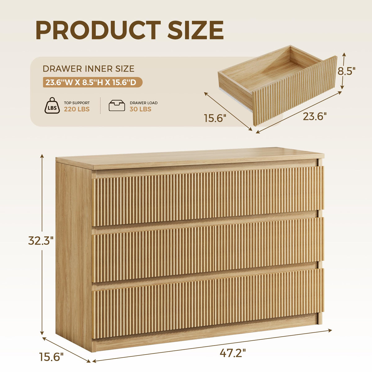 6-Drawer Fluted Dresser