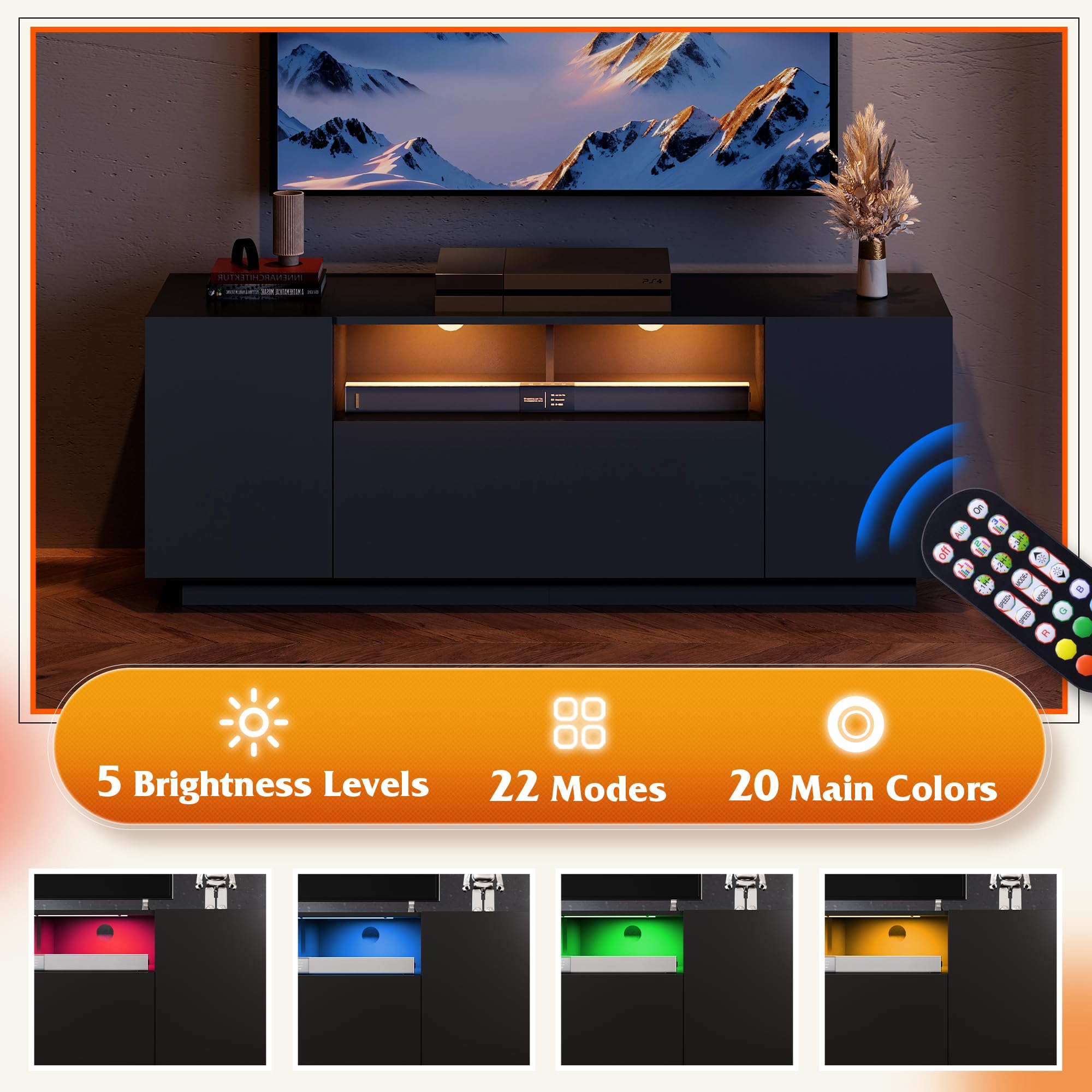 LED TV Stand with Storage Cabinet