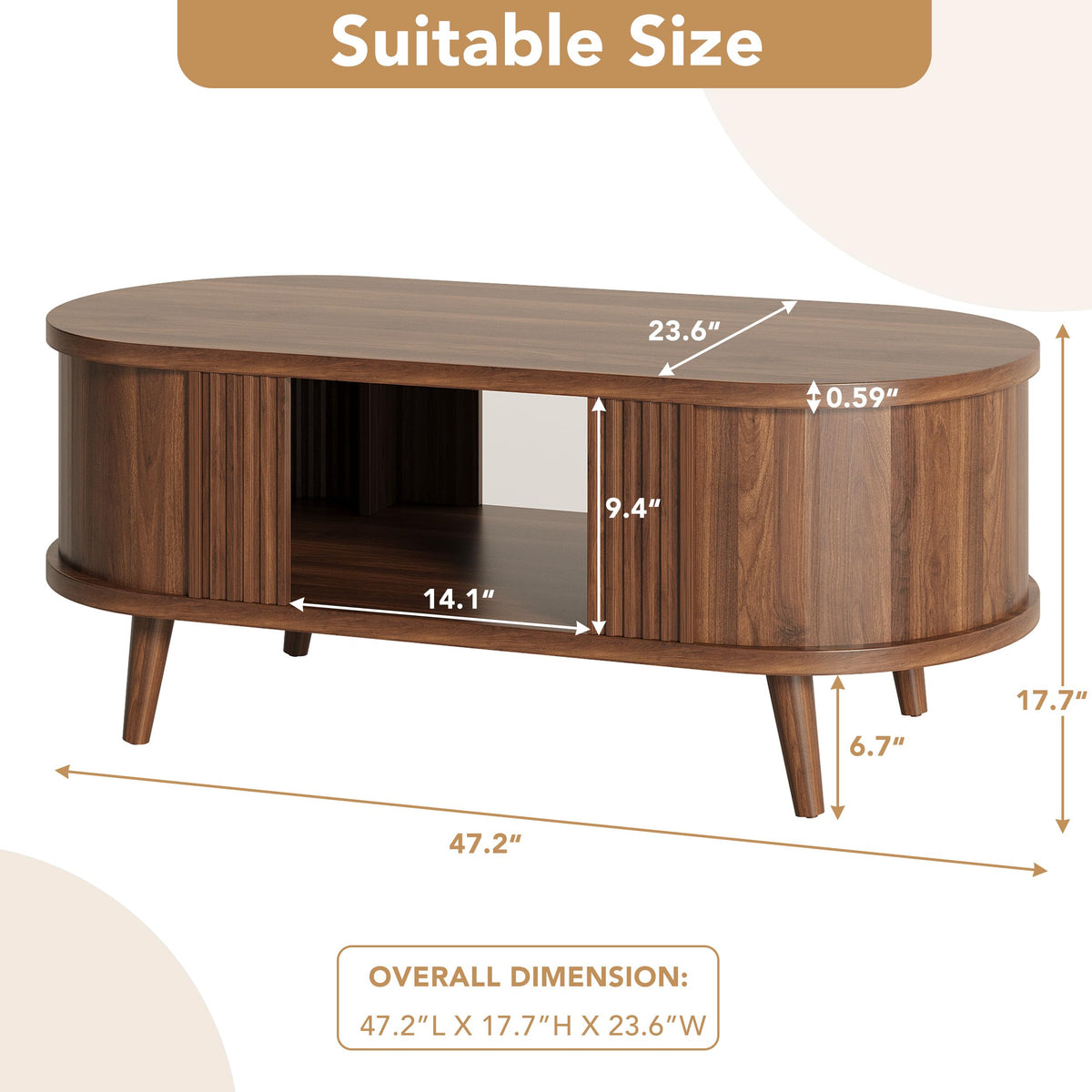 Walnut Oval Fluted Coffee Table