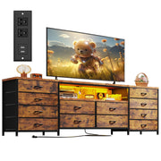 63" TV Stand with 12 Fabric Drawers, LED Lights & Power Outlets