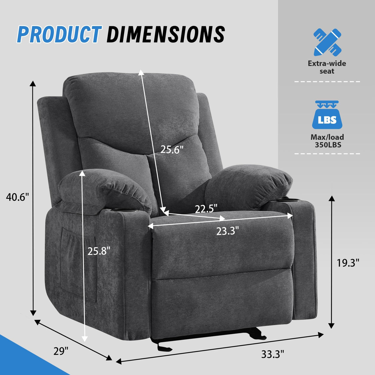 Dark Grey Rocker Massage Recliner