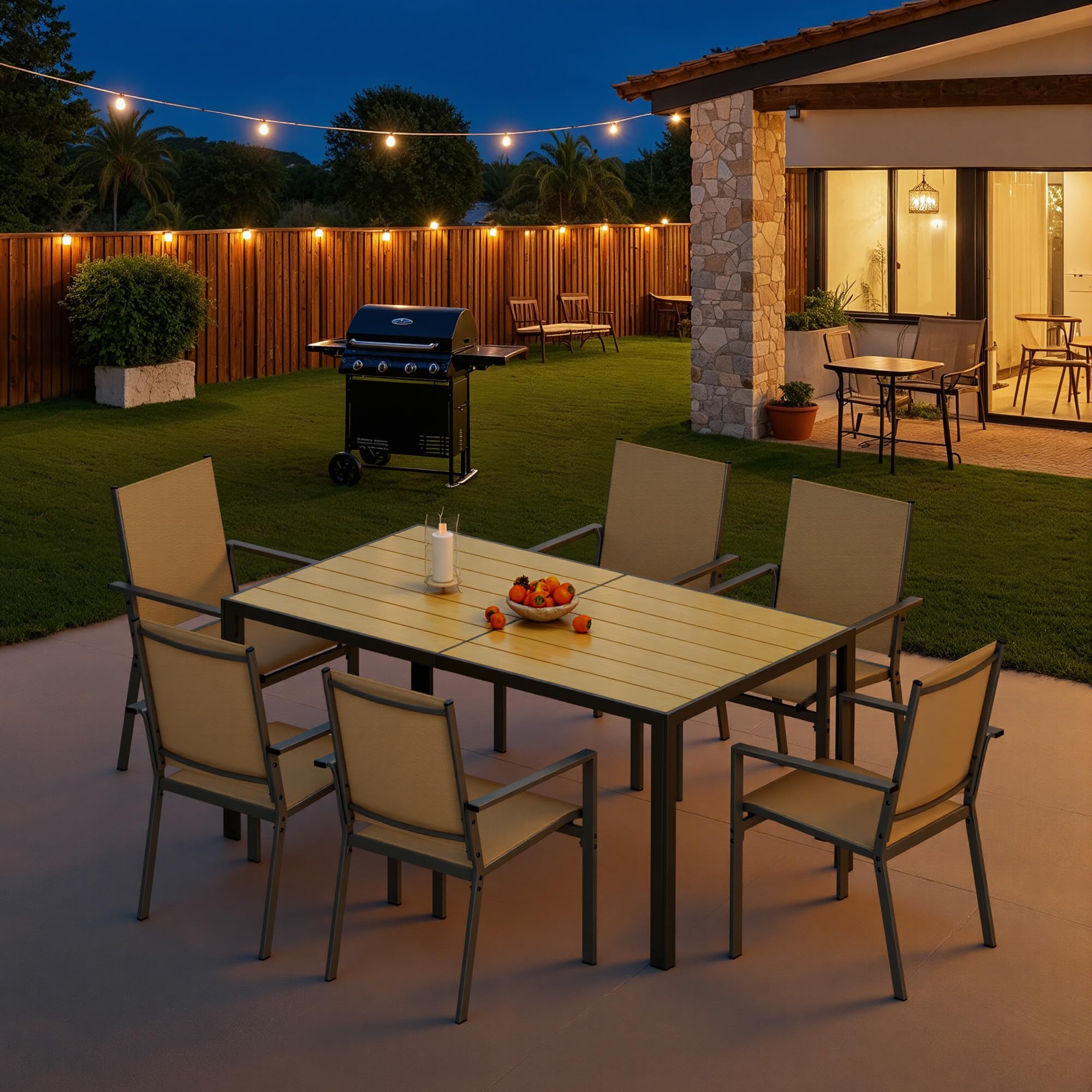 6-Person Outdoor Patio Dining Set with Umbrella Hole