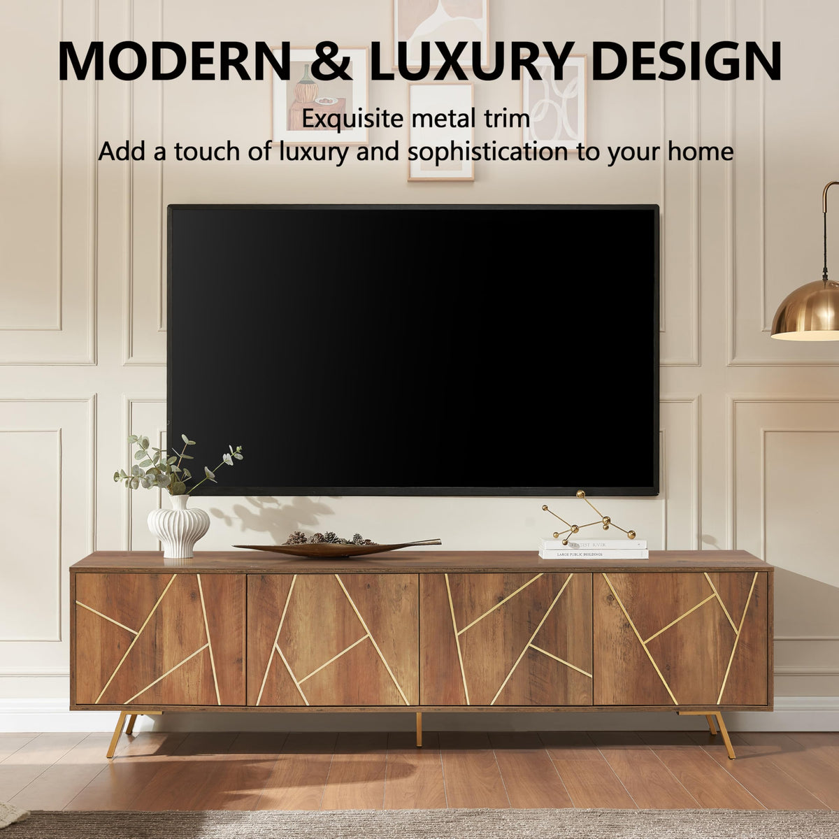 75" Modern TV Stand for TV, Wood Entertainment Center with Storage Cabinet, Media TV Console for Living Room and Bedroom, Rustic Oak