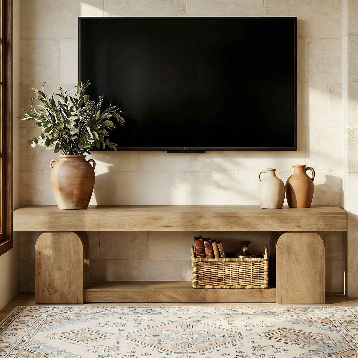 Tribesigns 63" TV Stand for TVs up to 65", Farmhouse Entertainment Center with Open Storage Shelf, Wood TV Media Console Television Stand for Living Room, Bedroom, Natural