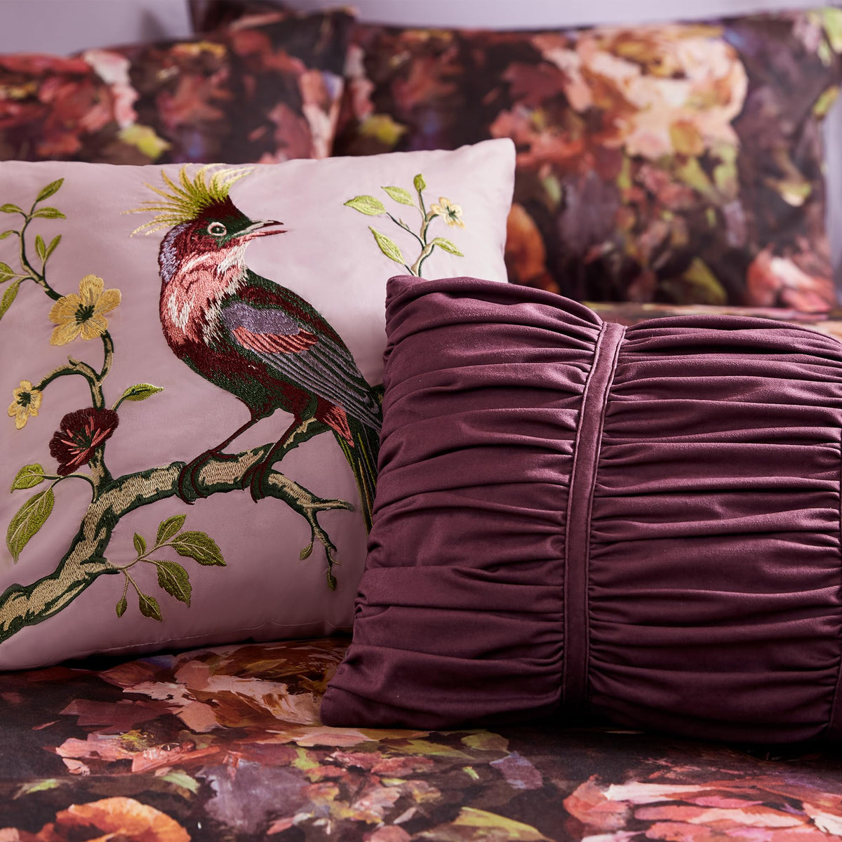 Purple Floral Velvet Queen Comforter Set