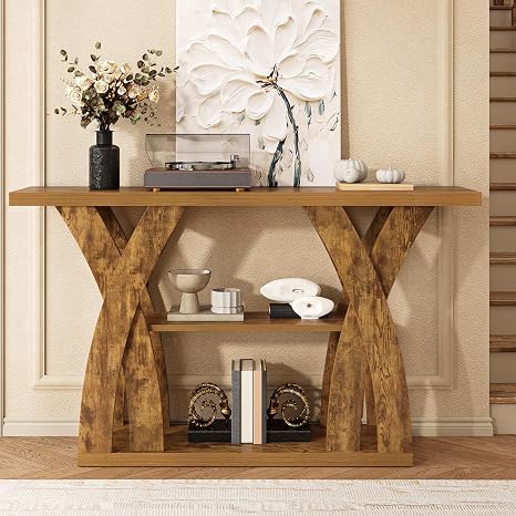 55" Farmhouse Console Table with 3-Tier Storage