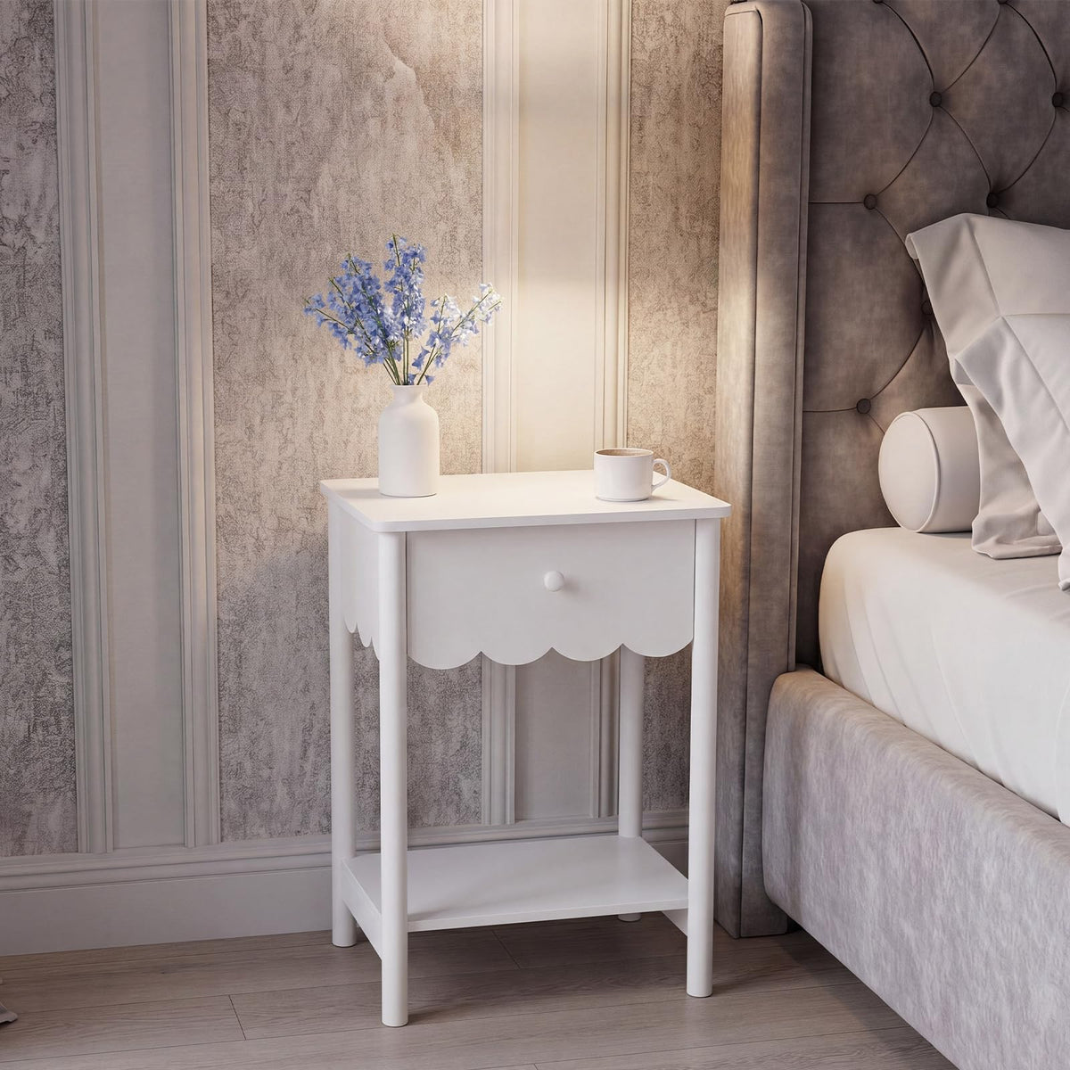 White Scalloped Nightstand
