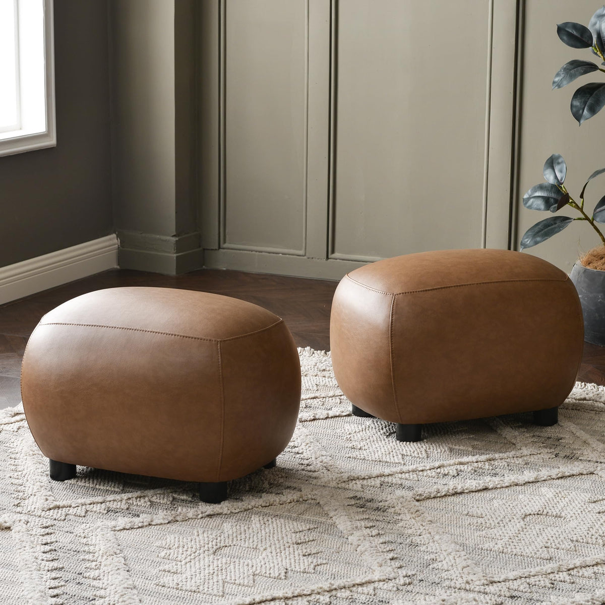 Camel Faux Leather Ottoman