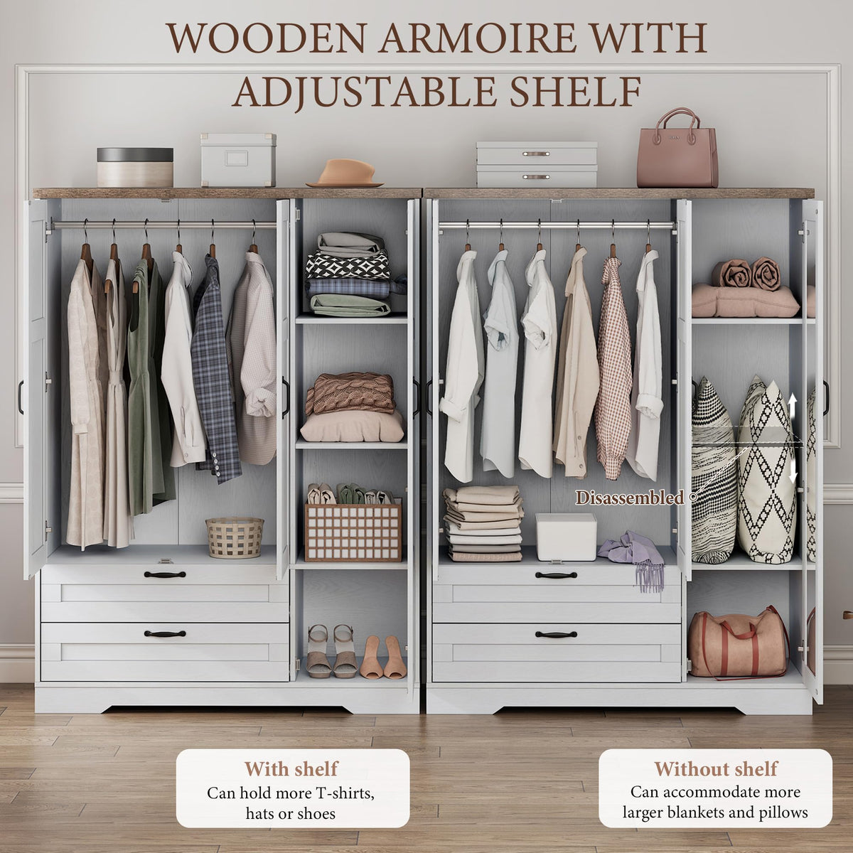 White 3-Door Wardrobe with Mirror