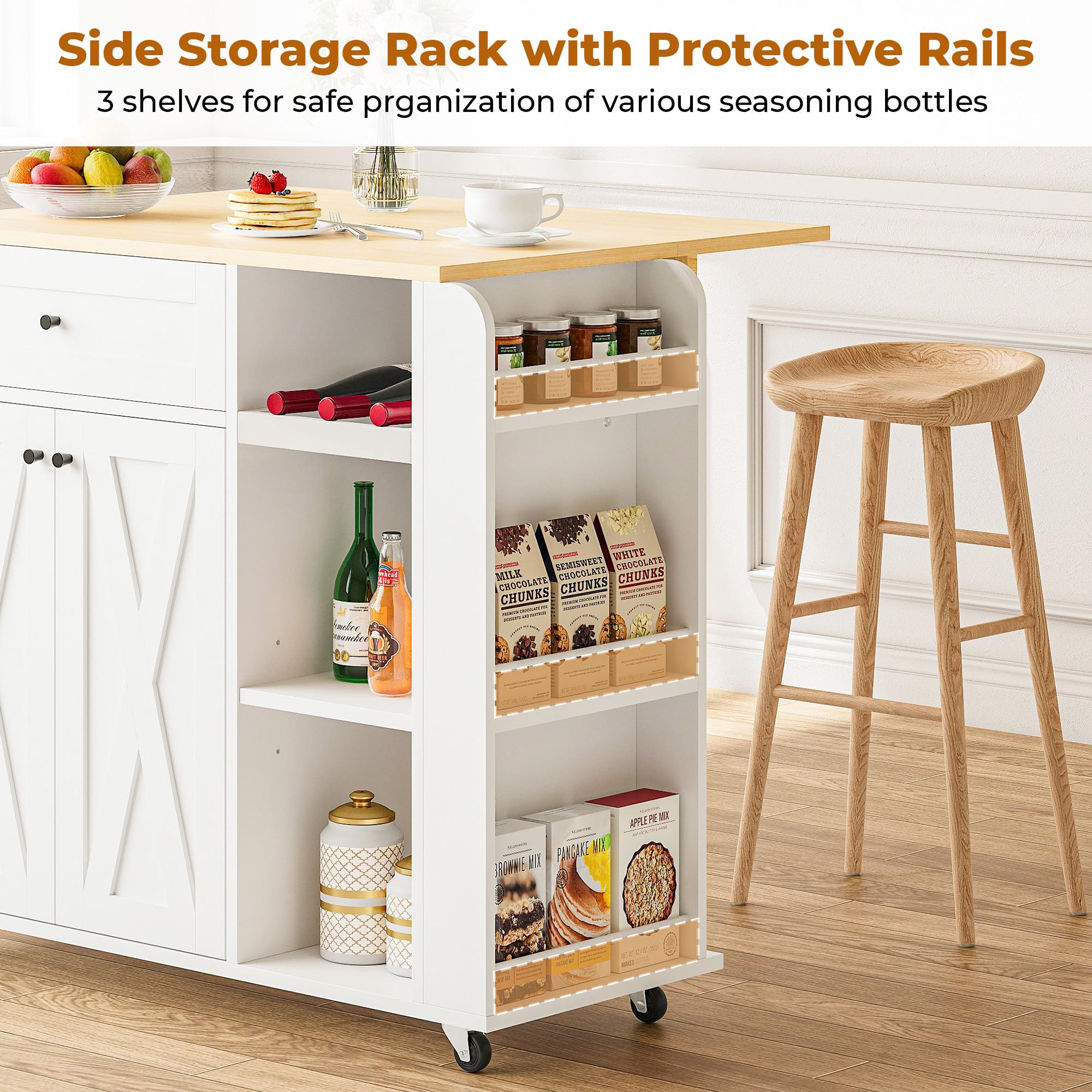 Rolling Kitchen Island with Drop Leaf & Wine Rack