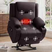 Korser Oversized Power Lift Recliner Chair with Massage and Heat for Elderly, 26" Overstuffed Wide Electric Recliner with 2 Side Pockets, Cup Holders, Lift Chair for Living Room, Faux Leather, Brown