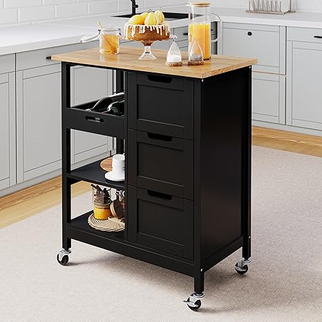 Rolling Kitchen Island Cart with 3 Drawers & Storage