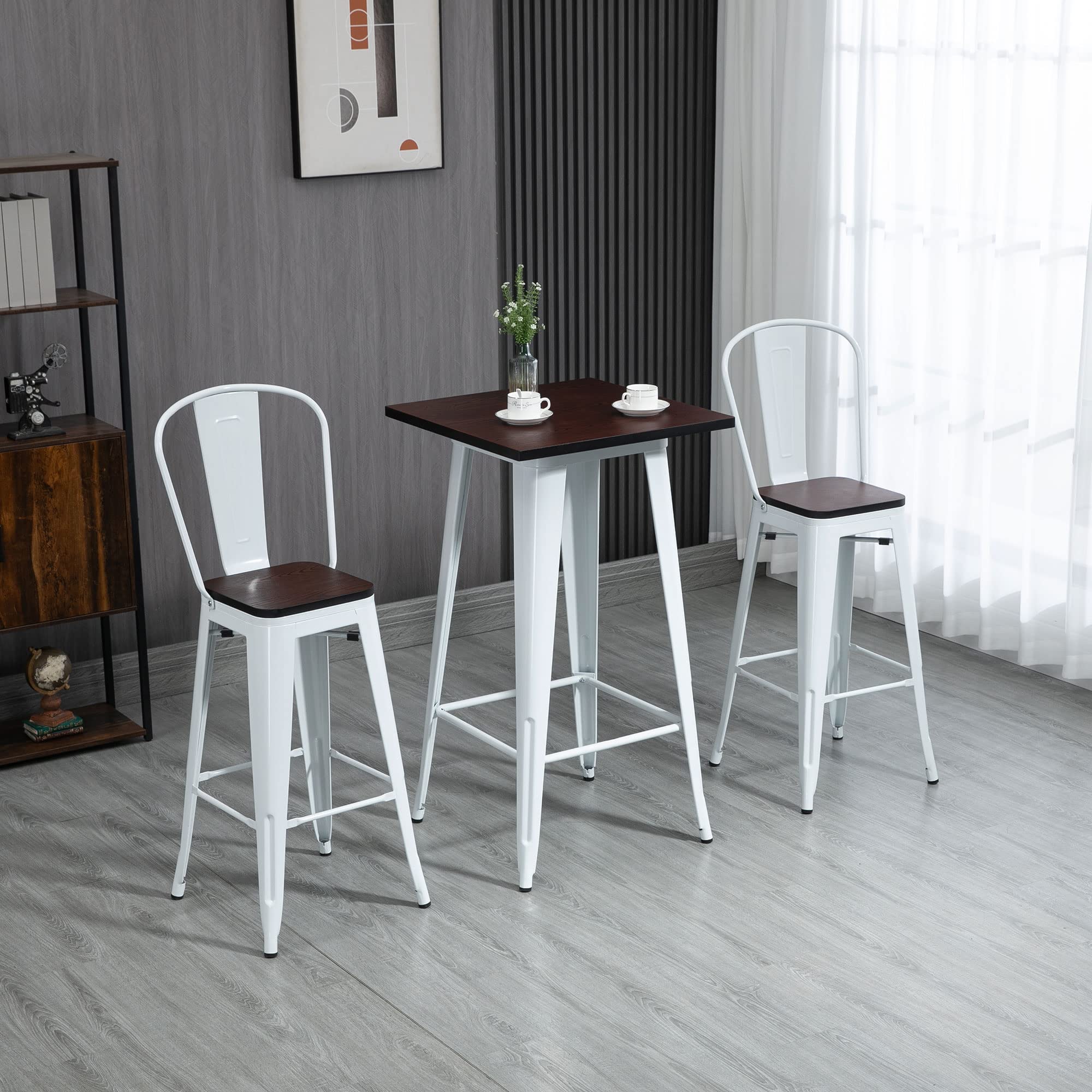 3-Piece Bar Height Dining Table Set with Footrests
