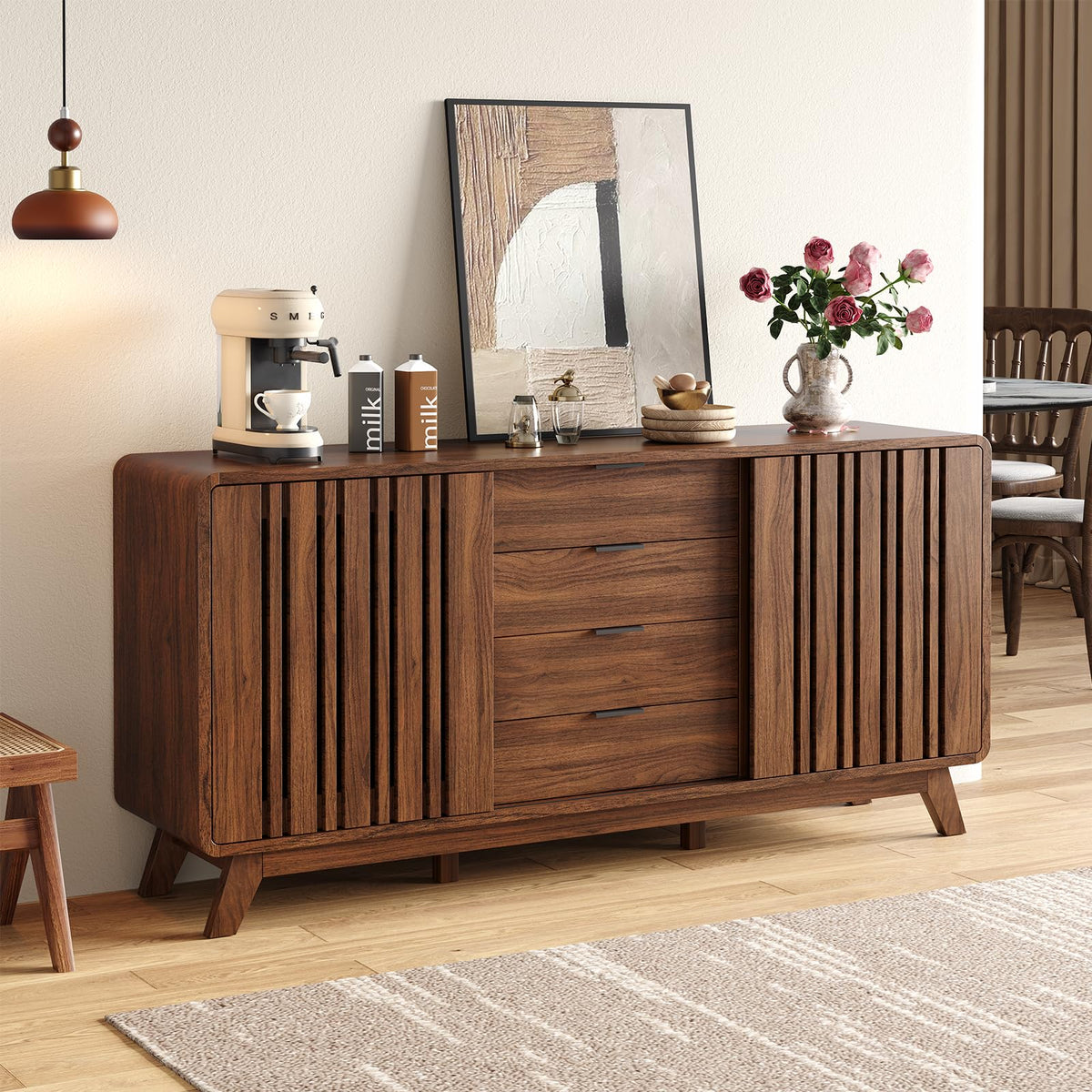 ONBRILL Sideboard Buffet Cabinet with Storage, Fluted Kitchen Cabinet