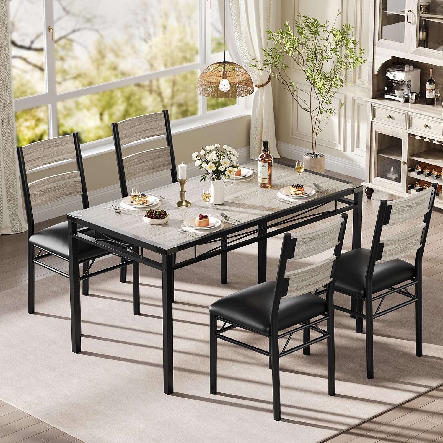 5-Piece Industrial Dining Table Set for 4