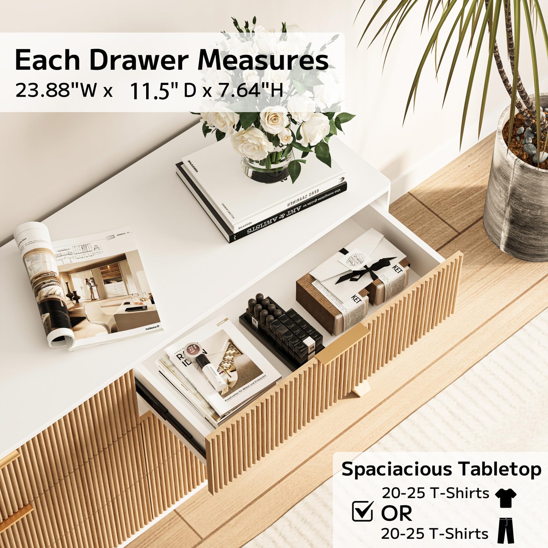 Fluted 6-Drawer Dresser with Wood Legs